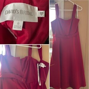 David's Bridal Deep Red Sleeveless A-Line Dress